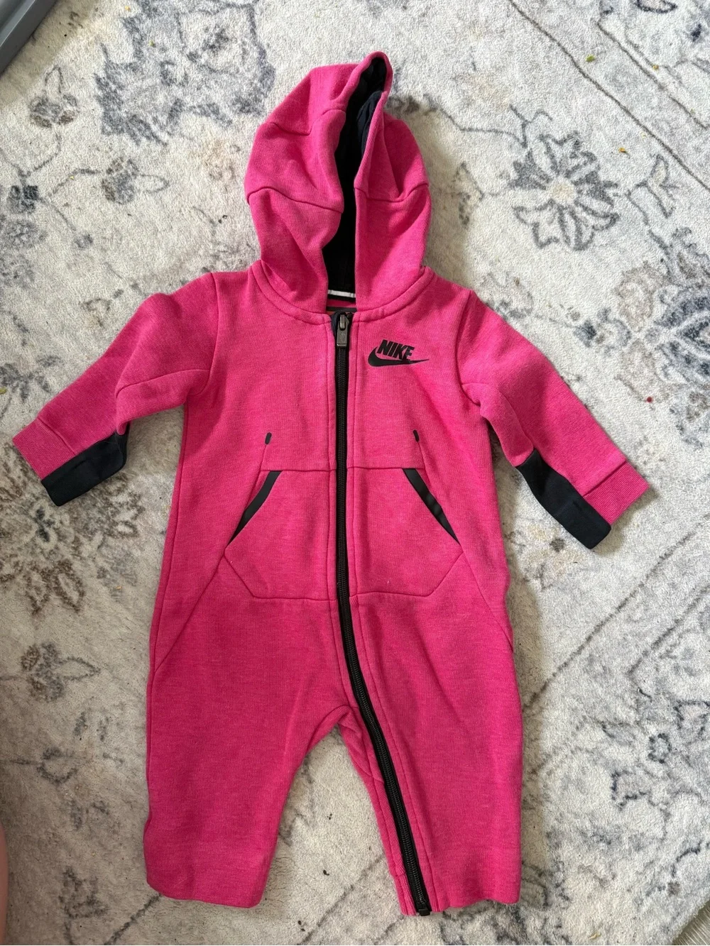 Nike Bright Pink Hooded Footie with Black Trim